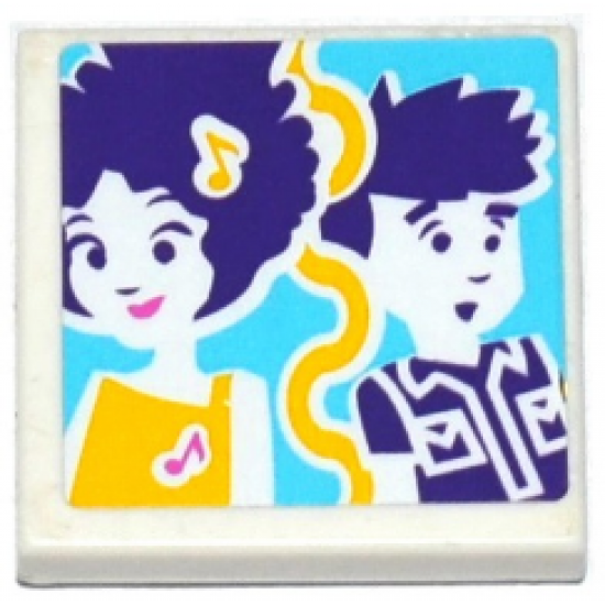 Tile 2 x 2 with Friends Worried Male, Smiling Female and Music Notes Pattern (Sticker) - Set 41130