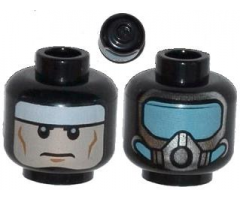 Minifigure, Head Dual Sided White Headband and Cheek Lines / Silver Mask and Medium Blue Goggles Pattern (Batman)