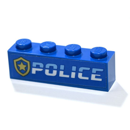 Brick 1 x 4 with Bright Light Blue and White 'POLICE' and Gold Star Badge Pattern (Sticker) - Set 60246