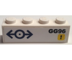 Brick 1 x 4 with Dark Blue Train Logo, Black 'GG96' and Exclamation Mark on Yellow Background Pattern Model Left Side (Sticker) - Set 40518