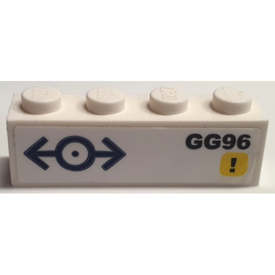 Brick 1 x 4 with Dark Blue Train Logo, Black 'GG96' and Exclamation Mark on Yellow Background Pattern Model Left Side (Sticker) - Set 40518