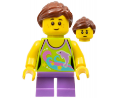 Girl, Dolphin Top, Short Medium Lavender Legs, Reddish Brown Ponytail and Swept Sideways Fringe