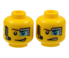 Minifigure, Head Dual Sided Digital Eye Glass over Left Eye, Smirk / Determined Pattern (Curtis Bolt)