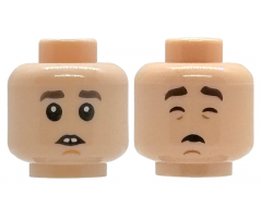 Minifigure, Head Dual Sided Child Dark Brown Eyebrows, Medium Nougat Chin Dimple, Neutral Open Mouth with Buck Teeth / Sleeping with Eyebrows Raised Pattern