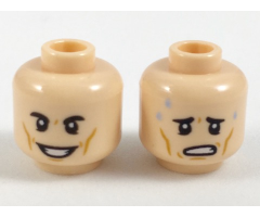 Minifigure, Head Dual Sided Black Eyebrows, Dark Orange Cheek Lines, Smiling / Worried with Sweat Drops Pattern