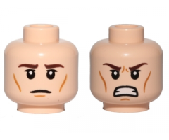 Minifigure, Head Dual Sided Dark Brown Eyebrows, Upper Eyelids, Medium Nougat Cheek Lines and Chin Dimple, Neutral / Angry Bared Teeth Pattern