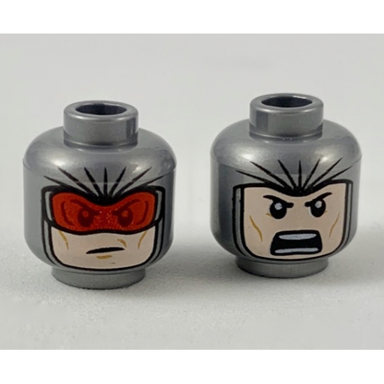 Minifigure, Head Dual Sided Balaclava with Light Nougat Face, Red Goggles / Angry with Open Mouth Pattern