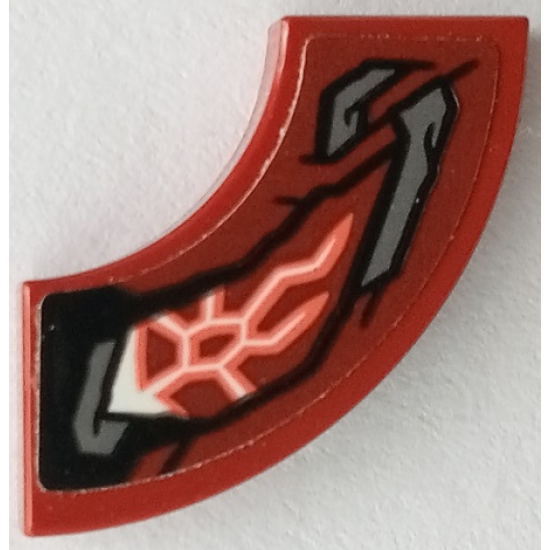 Tile, Round Corner 2 x 2 Macaroni with Armor with Black Outlines, Dark Bluish Gray Highlights, White and Coral Cosmic Energy Pattern Model Left Side (Sticker) - Set 76155