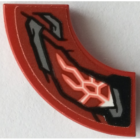 Tile, Round Corner 2 x 2 Macaroni with Armor with Black Outlines, Dark Bluish Gray Highlights, White and Coral Cosmic Energy Pattern Model Right Side (Sticker) - Set 76155