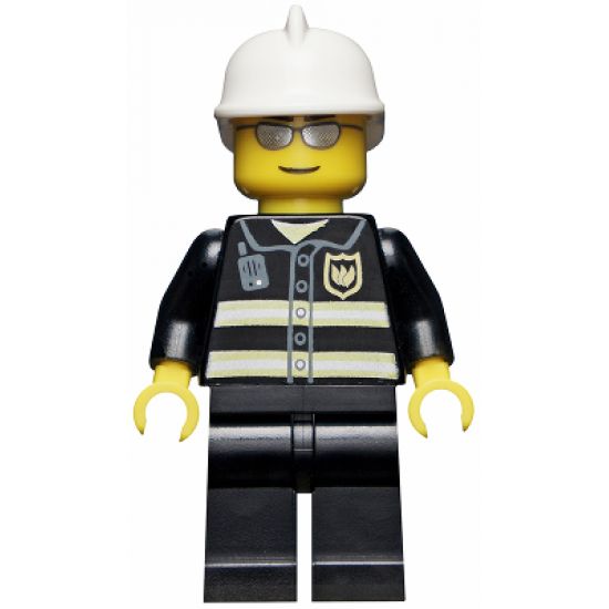 Fire - Reflective Stripes, Black Legs, White Fire Helmet, Silver Sunglasses