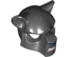 Minifigure, Headgear Mask Feline with Dark Blue Nose, Fangs and Gray Fur Pattern