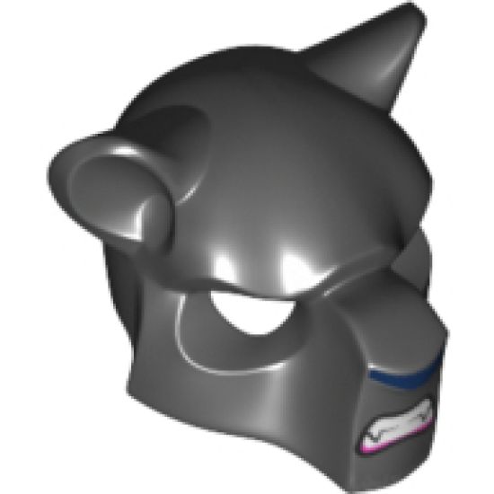 Minifigure, Headgear Mask Feline with Dark Blue Nose, Fangs and Gray Fur Pattern