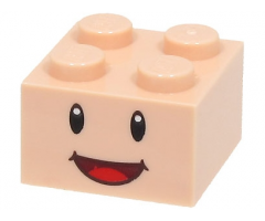 Brick 2 x 2 with Black Eyes and Open Mouth Smile with Red Tongue Pattern