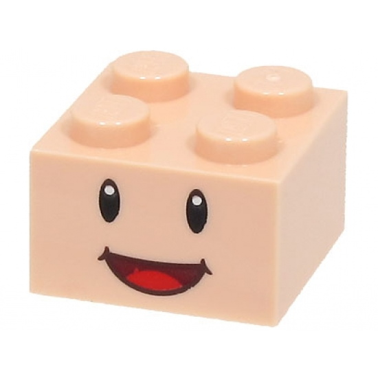Brick 2 x 2 with Black Eyes and Open Mouth Smile with Red Tongue Pattern