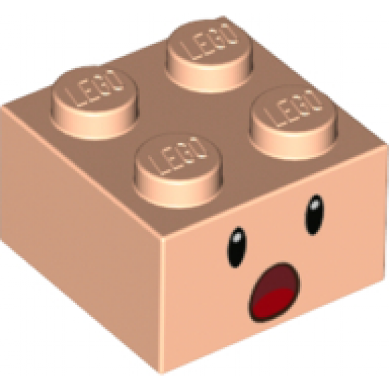 Brick 2 x 2 with Black Eyes, White Pupils and Surprised Open Mouth with Red Tongue Pattern