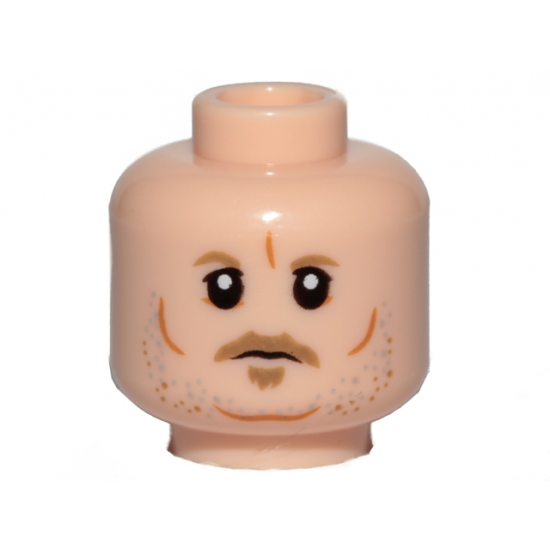Minifigure, Head Dark Tan Eyebrows, Moustache, Goatee, Gray and Orange Stubble, Cheek Lines and Chin Dimple Pattern (SW Tobias Beckett)