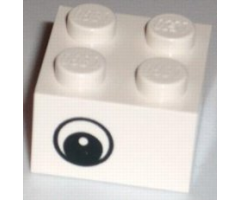 Brick 2 x 2 with Eye with White Pattern on Two Sides, White Circle in Pupil, Offset