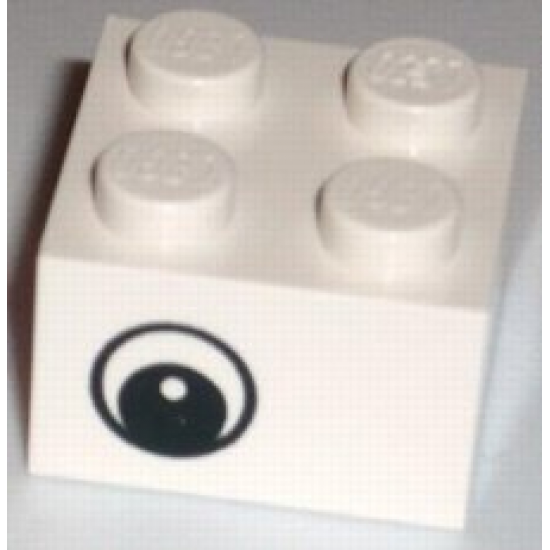Brick 2 x 2 with Eye with White Pattern on Two Sides, White Circle in Pupil, Offset