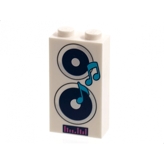 Brick 1 x 2 x 3 with Black and Silver Speakers, Medium Azure Music Notes, Magenta Equalizer Pattern