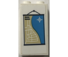 Brick 1 x 2 x 3 with Hanging Tan and Dark Azure Beach Map with Roads and Compass Rose Pattern (Sticker) - Set 60328