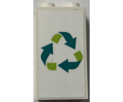 Brick 1 x 2 x 3 with Lime and Dark Turquoise Recycling Arrows Pattern (Sticker) - Set 60386