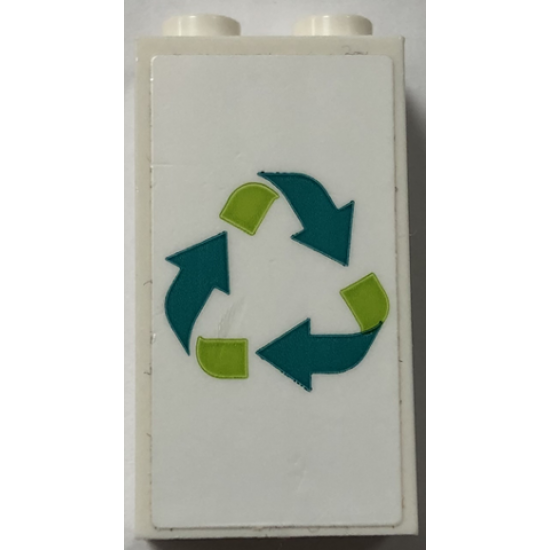Brick 1 x 2 x 3 with Lime and Dark Turquoise Recycling Arrows Pattern (Sticker) - Set 60386