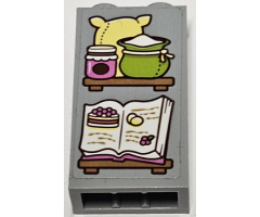 Brick 1 x 2 x 3 with Flour, Jam Jar and Open Cookbook with Cake and Eggs on Shelves Pattern (Sticker) - Set 43188