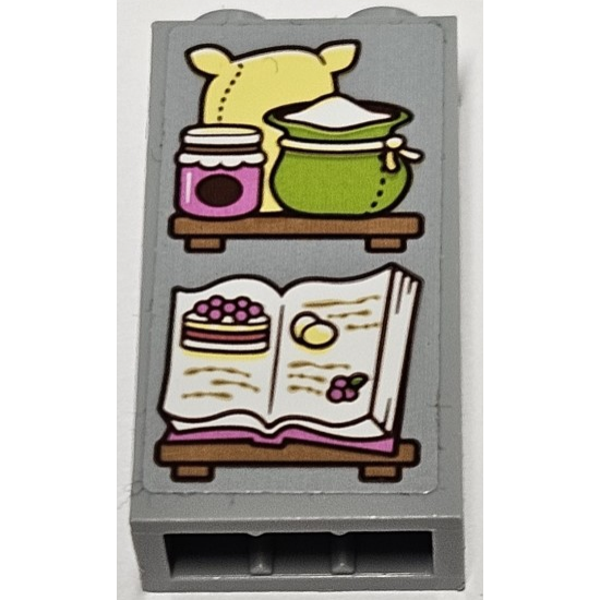 Brick 1 x 2 x 3 with Flour, Jam Jar and Open Cookbook with Cake and Eggs on Shelves Pattern (Sticker) - Set 43188