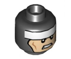 Minifigure, Head Dual Sided Balaclava, White Headband, Cheek Lines, Scowl / Clenched Teeth Pattern (Batman) - Hollow Stud