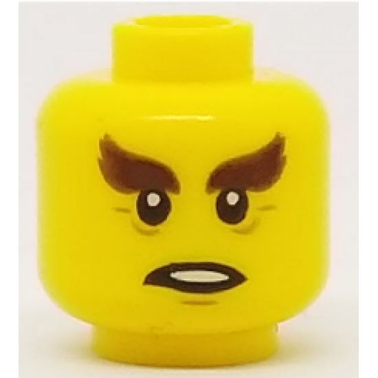 Minifigure, Head Reddish Brown Bushy Eyebrows, Wrinkles Pattern