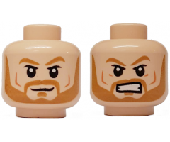 Minifigure, Head Dual Sided Medium Nougat Eyebrows and Beard, Smirk / Angry with Bared Teeth Pattern