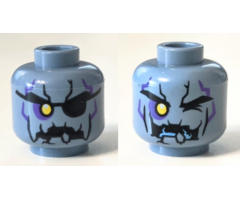 Minifigure, Head Dual Sided Alien with Yellow Right Eye, Eye Patch, Jagged Rock Mouth and Stone Cracks Pattern