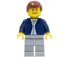 Dark Blue Jacket, Light Blue Shirt, Light Bluish Gray Legs, Reddish Brown Male Hair