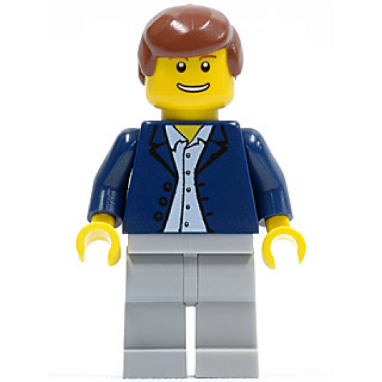 Dark Blue Jacket, Light Blue Shirt, Light Bluish Gray Legs, Reddish Brown Male Hair