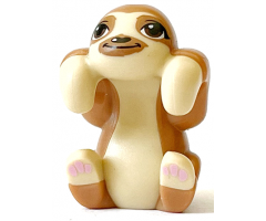 Sloth, Friends Style with Molded Tan Face, Stomach and Paws and Printed Reddish Brown Eyes with Single Eyelashes, Black Nose, Medium Nougat Eye Patches and Muzzle, Bright Pink Paw Pads Pattern