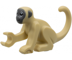 Monkey with Molded Dark Bluish Gray Face and Ears, Printed Black Eyes, Nostrils, and Mouth Pattern