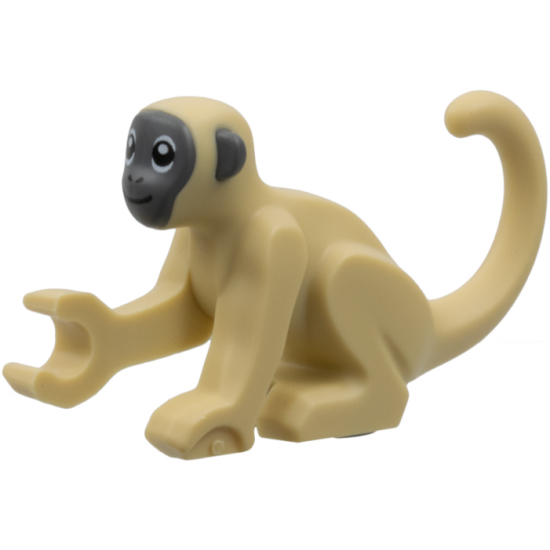 Monkey with Molded Dark Bluish Gray Face and Ears, Printed Black Eyes, Nostrils, and Mouth Pattern