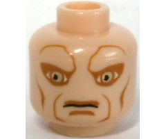 Minifigure, Head Alien SW Iktotchi with Large Sand Green Eyes, Medium Nougat Eye Shadow, Cheek Lines, Jowl Lines, Upper Lip and Chin Dimple, Stern Pattern
