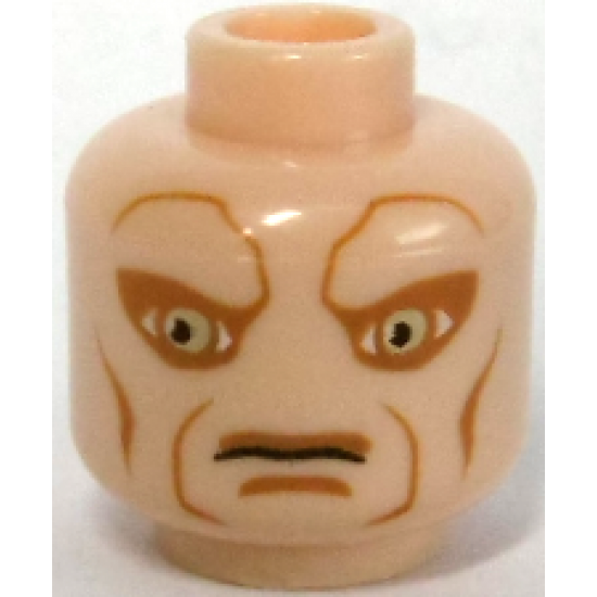 Minifigure, Head Alien SW Iktotchi with Large Sand Green Eyes, Medium Nougat Eye Shadow, Cheek Lines, Jowl Lines, Upper Lip and Chin Dimple, Stern Pattern