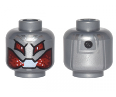 Minifigure, Head Alien with Robot Red Eyes and Mouth, Silver Panel and Black Rivet on Back Pattern