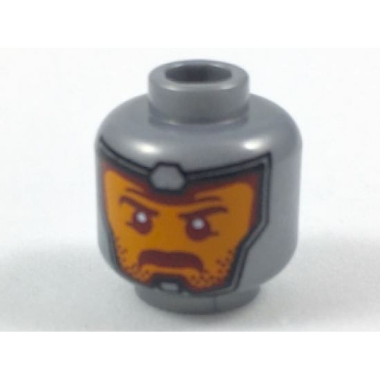 Minifigure, Head Balaclava, Orange Face, Dark Red Eyebrows and Moustache Pattern