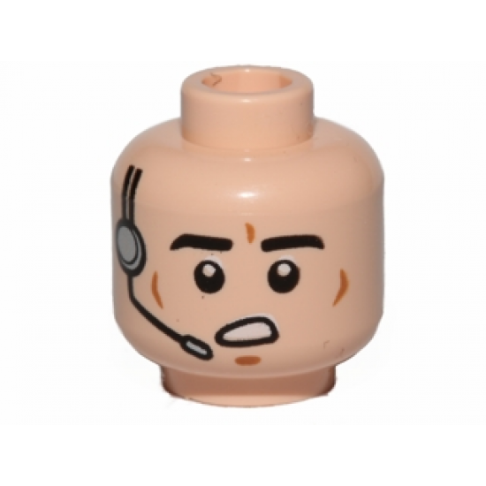 Minifigure, Head Male Black Eyebrows, Cheek Lines, Open Mouth, Headset Pattern (SW Imperial Gunner)