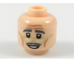 Minifigure, Head Forehead Lines, Dark Bluish Gray Eyebrows and Moustache, Gold Lowered Eyeglasses, Smiling Pattern