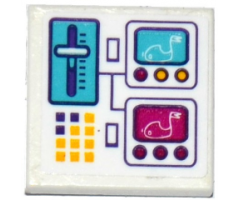 Tile 2 x 2 with Bumper Cars on Screen, Lever, Switches and Buttons Pattern (Sticker) - Set 41133