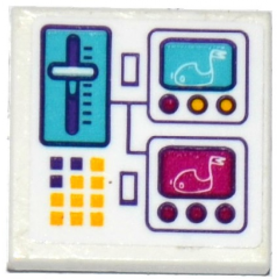 Tile 2 x 2 with Bumper Cars on Screen, Lever, Switches and Buttons Pattern (Sticker) - Set 41133