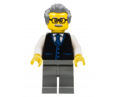 Launch Director - Male, Black Vest with Blue Striped Tie, Dark Bluish Gray Legs, Dark Bluish Gray Hair, Glasses and Moustache