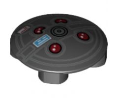 Plate, Round 2 x 2 with Rounded Bottom and Red Lights and Black Concentric Circles (Proton Pack) Pattern