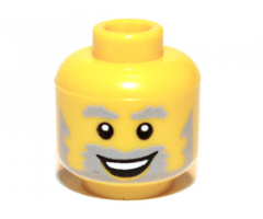 Minifigure, Head Light Bluish Gray Bushy Eyebrows and Beard, Open Mouth Smile with Top Teeth Pattern