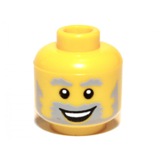 Minifigure, Head Light Bluish Gray Bushy Eyebrows and Beard, Open Mouth Smile with Top Teeth Pattern