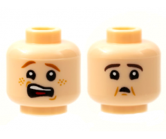 Minifigure, Head Dual Sided Scared Open Mouth with Dark Red Eyebrows and Freckles / Dark Brown Eyebrows and Small Mouth Pattern